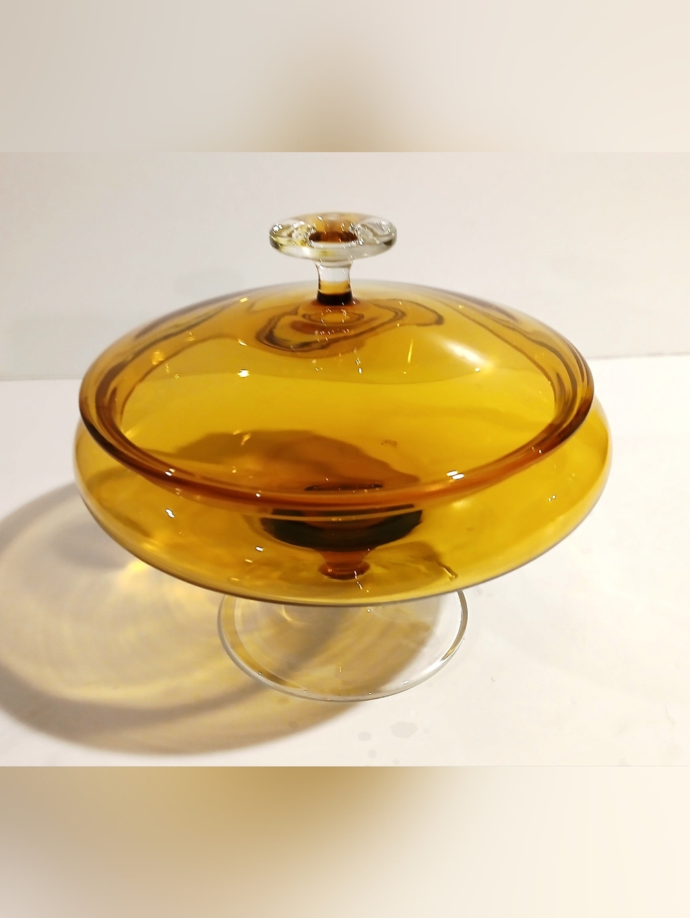 Vintage Amber Glass Covered Compote Dish - Picture 2 of 7